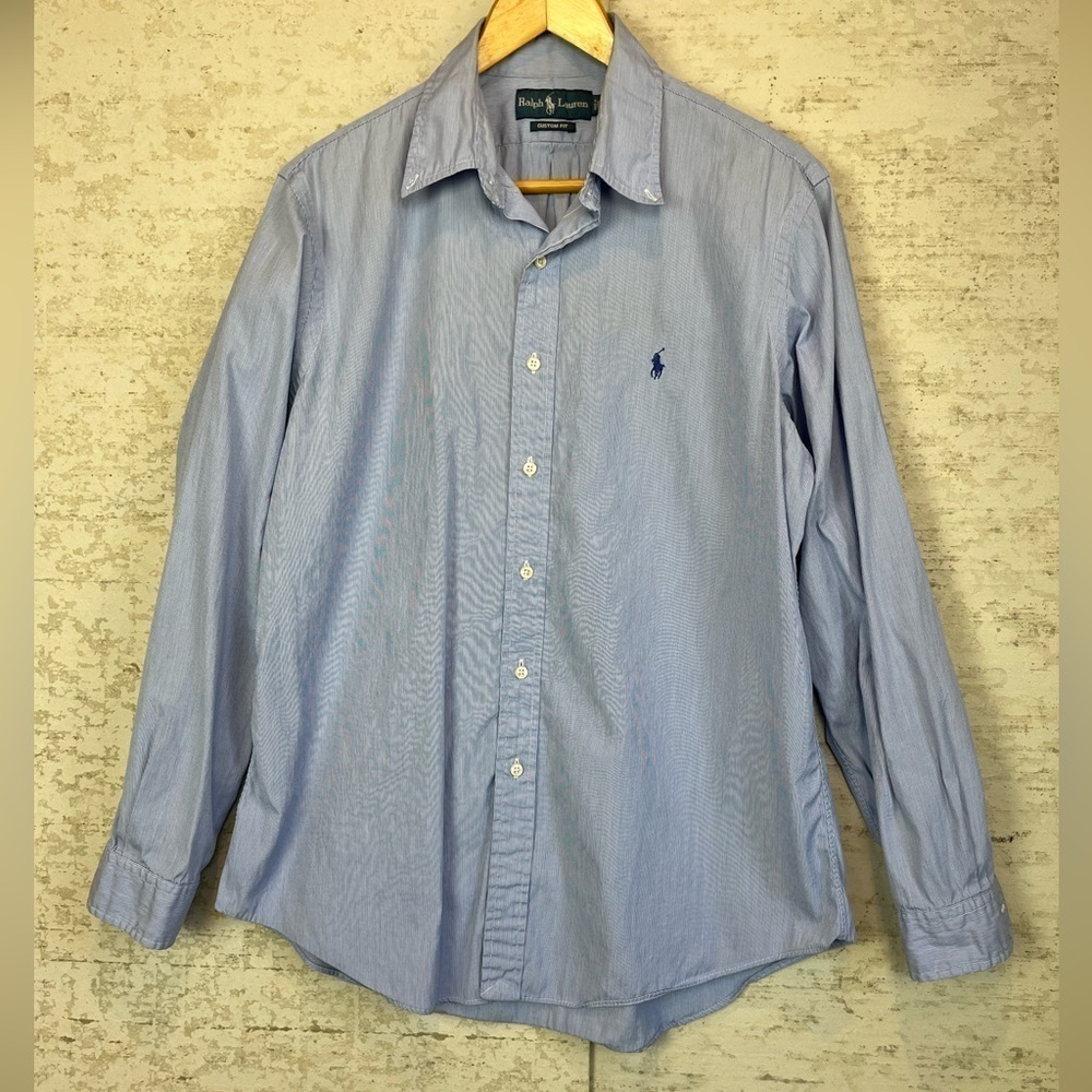 RALPH LAUREN Blue Custom Fit Button Down Shirt Size 16.5 34/35